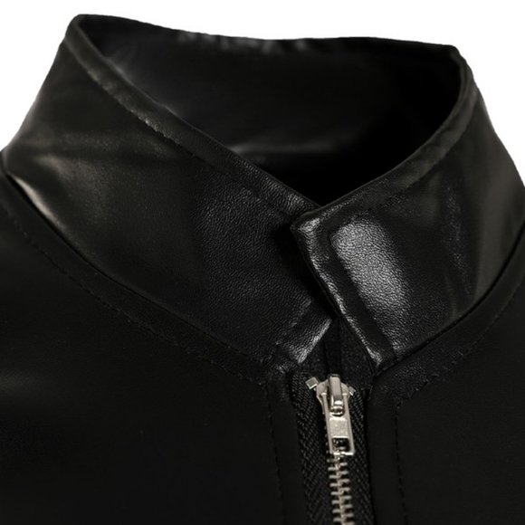 PU Leather Zipper Design Long Sleeve Coat in Black ; size 2XL - Picture 7 of 9